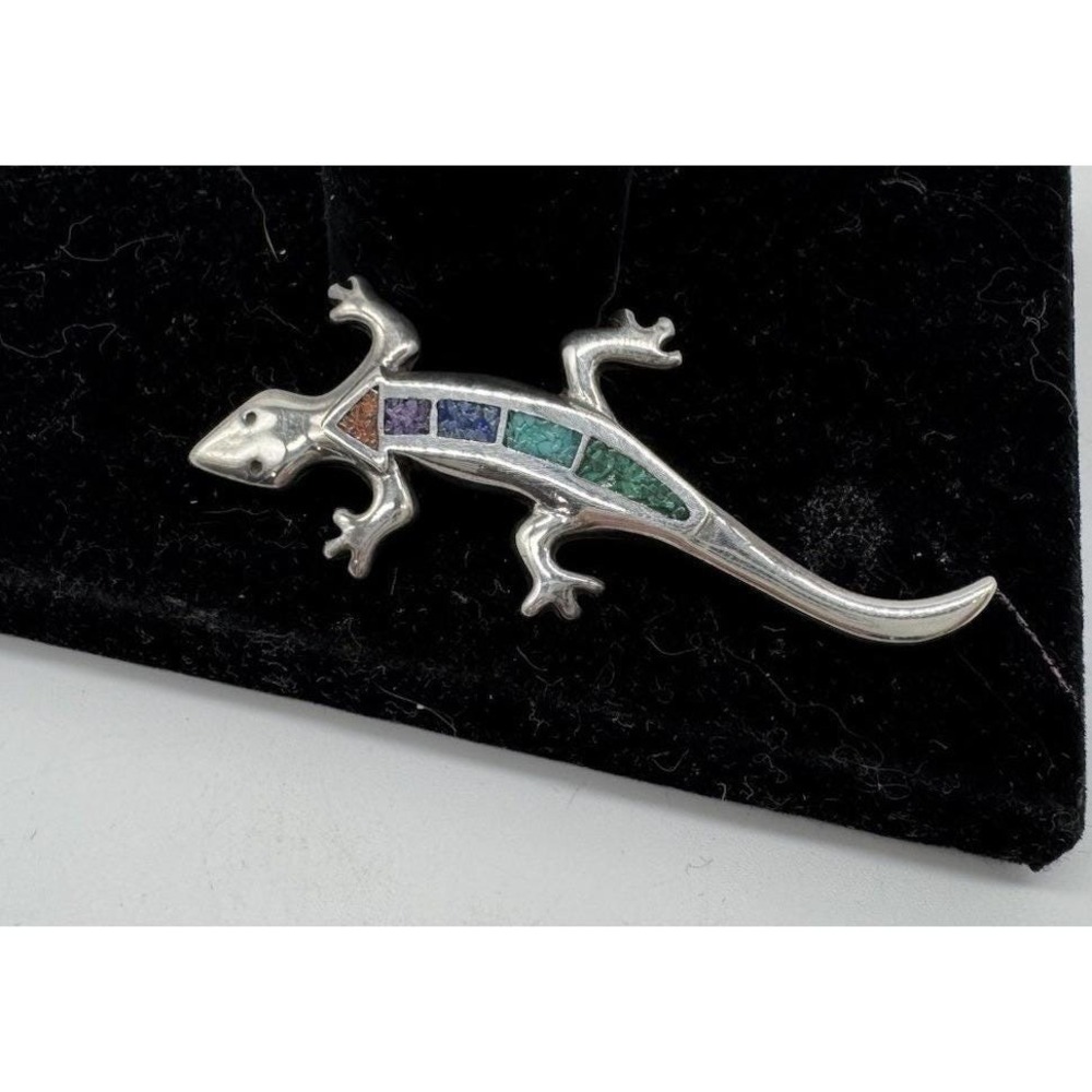 Carolyn Pollack Relios Sterling Silver Multi Gemstone Lizard Brooch Pin 925 VTG